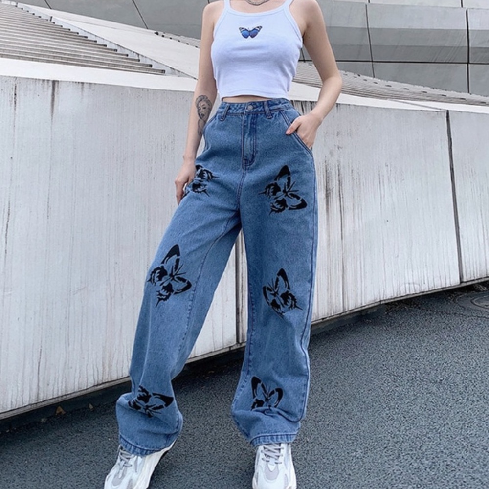 High waisted straight leg butterfly jeans 🦋